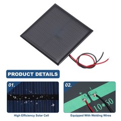 5 Mini 5.5V 0.44W 70mA Solar Panels with 2 Cables, 60x60mm for Solar