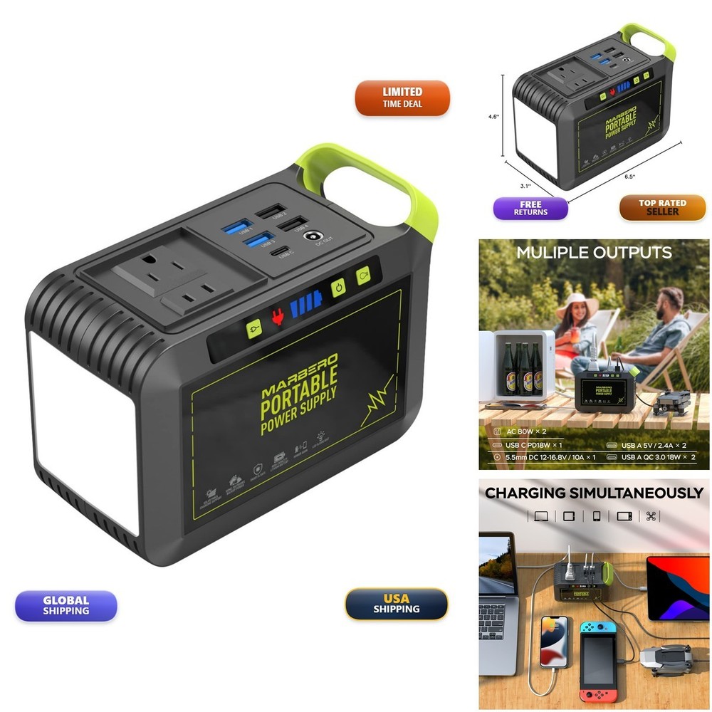 MARBERO Portable Power Station 88Wh 120W Peak for Home Backup Outdoor RV