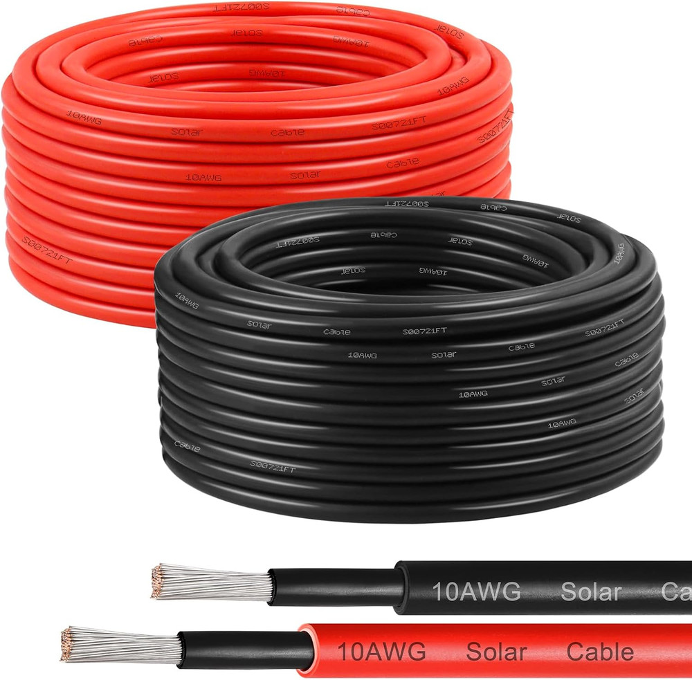 10AWG Solar Wire 6mm², 2 Pack 50FT Red & Black Solar Panel Cable, 84 Strands
