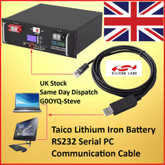 Taico Lithium Iron Battery RS232 Serial PC Communication Cable 1.8m Long