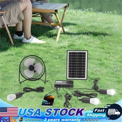Solar Lighting & Fan Kit with 3 Bulbs USB Charging for Home Outdoor Camping