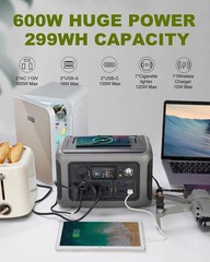 Portable Power Station R600, 299Wh Lifep04 Battery with 2X 600W 1200W Surge
