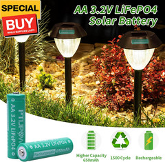 AA 3.2V LiFePo4 650mAh Solar Battery, AA 3.2V Lithium Iron Phosphate Rechargeabl