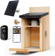 Solar Bird House with Camera, 1080P HD Wooden Smart Birdnest Solar Powered, W…