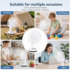 Table Fan 2-Speed 12-Inch Rechargeable Solar Powered w/ Safety Grill & 2pcs Blub