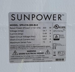 22 x Sunpower Solar Panels 300W Black Lot of 22 Pieces. SPR-E18-300-BLK