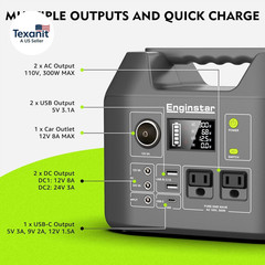 Solar Generator, 300W Portable Power Station, 296Wh Lithium Battery Backup W/Two