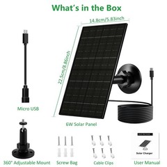 6W Security Camera Solar Panel, 5V USB-C/USB Solar Charger Compatible with Re…