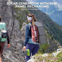 Portable Solar Generator, 300W Portable Power Station with Foldable Green Grey