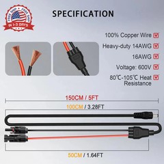 COMeap 5FT 1.5M Solar Panel Adapter for Jackery, to DC 5.5×2.1mm Extension Power