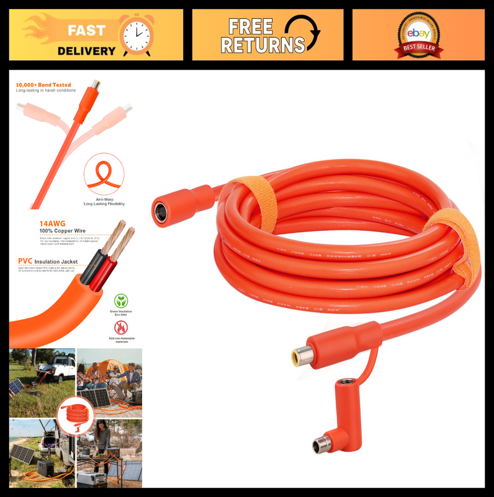 10FT Solar Panel Extension Cable, Female to Male with Right-Angle Adapter, 14AWG