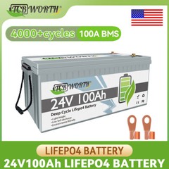 24V 100Ah LiFePO4 Lithium Battery BMS 2.56kWh for RV Off-grid Solar Marine Camp