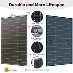 JJN Bifacial 425 Watt Solar Panel, N-Type UL 61730 16BB Solar Panels, 25% Hig…