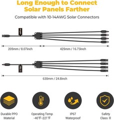 PV Solar Panel Y Connectors 1 Male to 4 Female, 2 Pairs