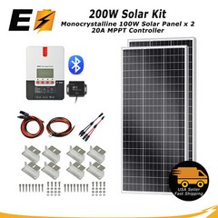 ExpertBattery 200W 12V Monocrystalline Solar Panel Kit with MPPT 20A Controller