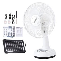 Table Fan 2-Speed 12-Inch Rechargeable Solar Powered w/ Safety Grill & 2pcs Blub