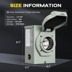 Power Inlet Box 30 Amp NEMA L14-30P 4 Prong 125/250V 7500W Weatherproof Outdoor
