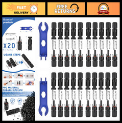 40 PCS Solar Connectors Waterproof IP67, MC4 1000V 30A, 20 Pairs with Spanners