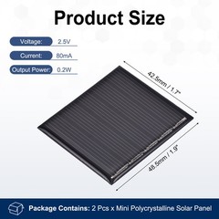 2Pcs 2.5V 0.2W 80mA Mini Polycrystalline Solar Panel 1.9×1.7″/48.5×42.5mm