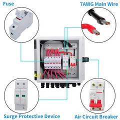 PV Combiner Box, 6 String Solar Combiner Box with 15A Rated Current Fuse, Sur…