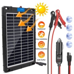 Upgraded 20W Solar Battery Trickle Charger & Maintainer for Vehicles Waterproof