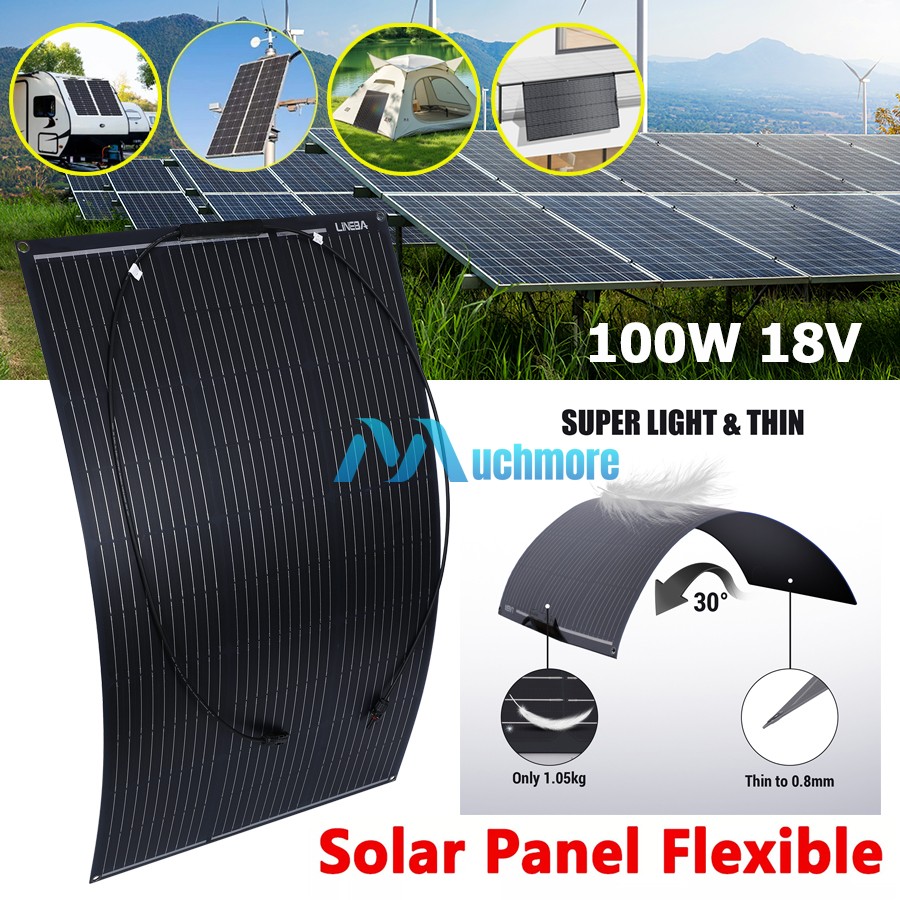 100W 18V Flexible Solar Panel Charging Battery Power RV Home Boat Camp Off-Grid