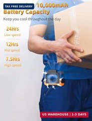 Koonie 10000mAh Waist Clip Fan with Solar Panel, 30H Working Time, Personal LED
