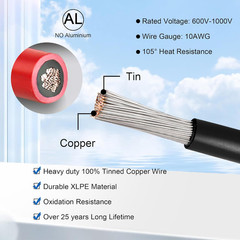 30Ft 10AWG Solar Panel Extension Cable Wire MC4 Connector RV PV