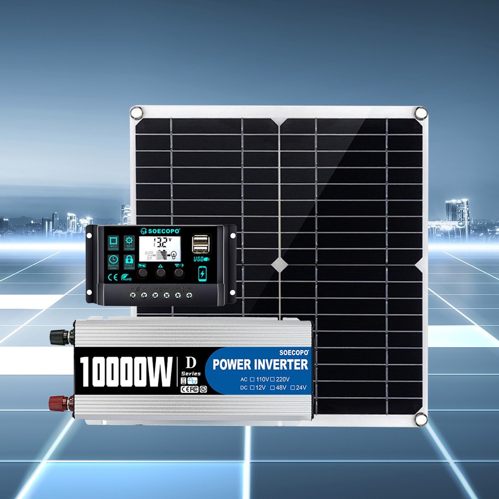 10000W Solar System Complete Set Dual USB Inverter 220V 300W Solar Panel 100AE2