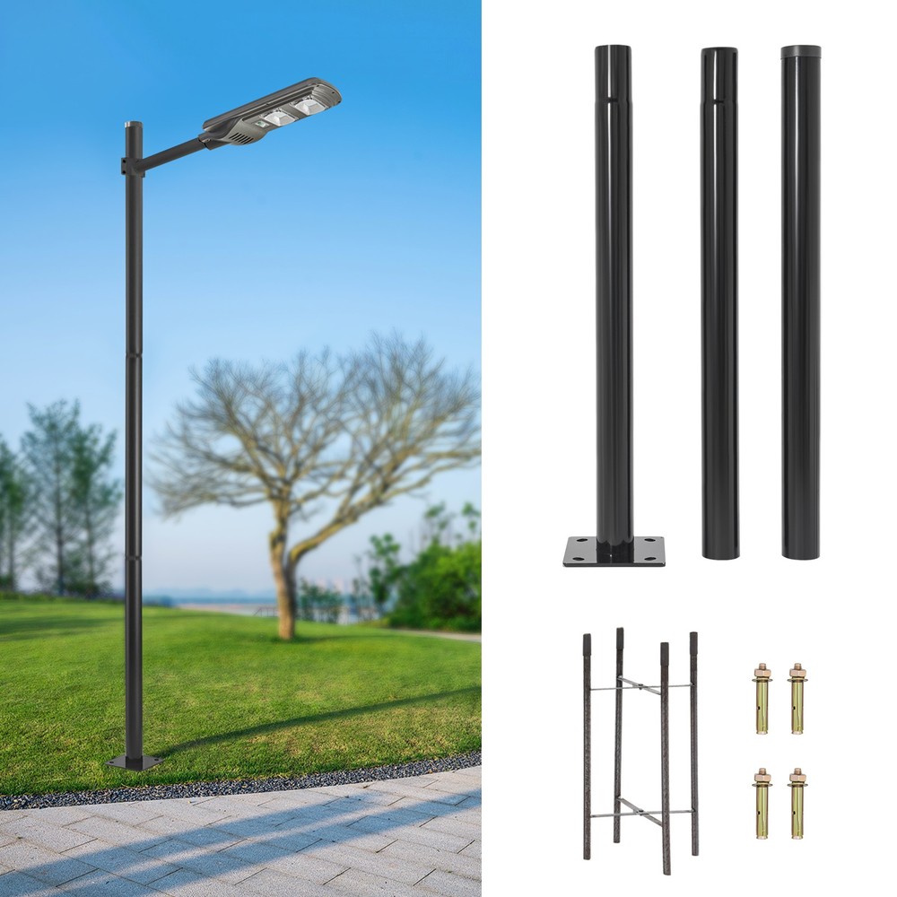 10ft Black Galvanized Steel Outdoor Parking Lot Lighting Post With Ground Cage