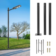 10ft Black Galvanized Steel Outdoor Parking Lot Lighting Post With Ground Cage