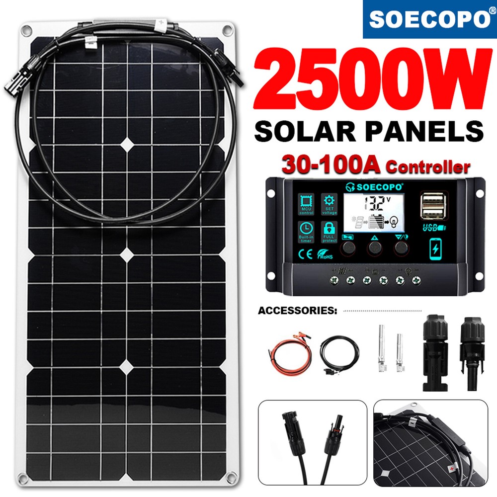 2500W 30-100A Solar Panel Kit 12V Charger Battery Charger Maintainer Boat