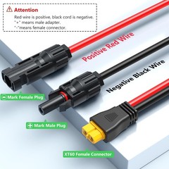 10AWG 30FT XT60 Solar Charging Cable Extension Solar Power Cabl