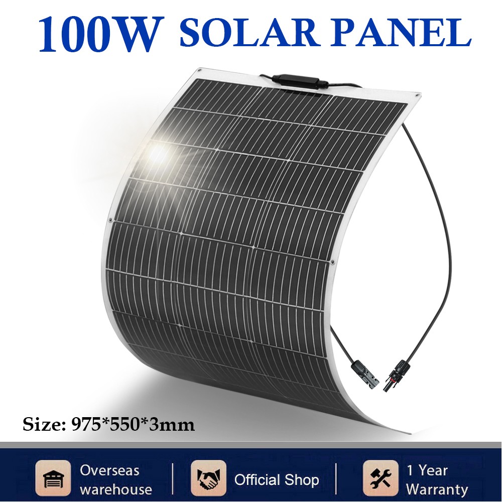 100W Flexible Solar Panel Monocrystalline PV Module For RV Boat Camper Off-Grid