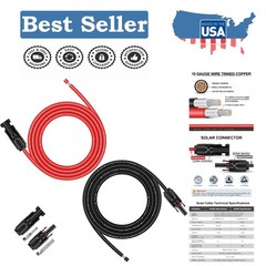 10FT Solar Panel Extension Cable – 10AWG Copper, UV Resistant & Weatherproof