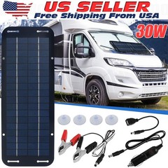 30W Solar Panel 12V Trickle Charger Battery Charger Kit Maintainer Boat Car RV