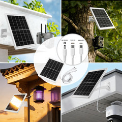 12000mAh Solar Panel with 9.8ft Cable, IP65 Waterproof for Cameras, Type-C & USB