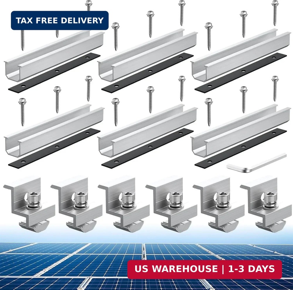 Solar Panel Roof Mounting Kit, 7.87″ Aluminium Solar Rail & Clamps | Solar