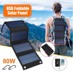 Portable 80W Solar Panel Folding Power Bank Outdoor USB Phone Charger For Hiking
