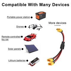 XT60 Y Splitter Extension Cable 12 AWG XT60 Female to Dual Male Connector Ada…