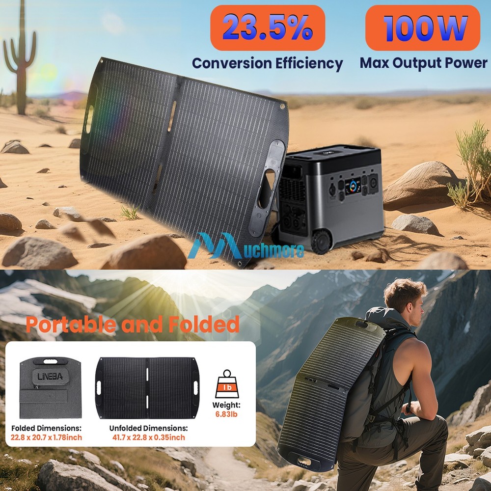 100W 22V Portable Solar Panel Foldable USB Solar Charger for Camping RV Off Grid