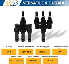 1Pair Solar Panel T Branch Cable Connector Splitter Coupler Combiner M/FFF F/MMM