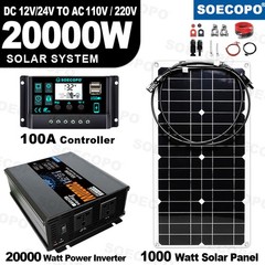 20000W Peak Solar System Kit Panel 110V/220V Inverter Complete for Home