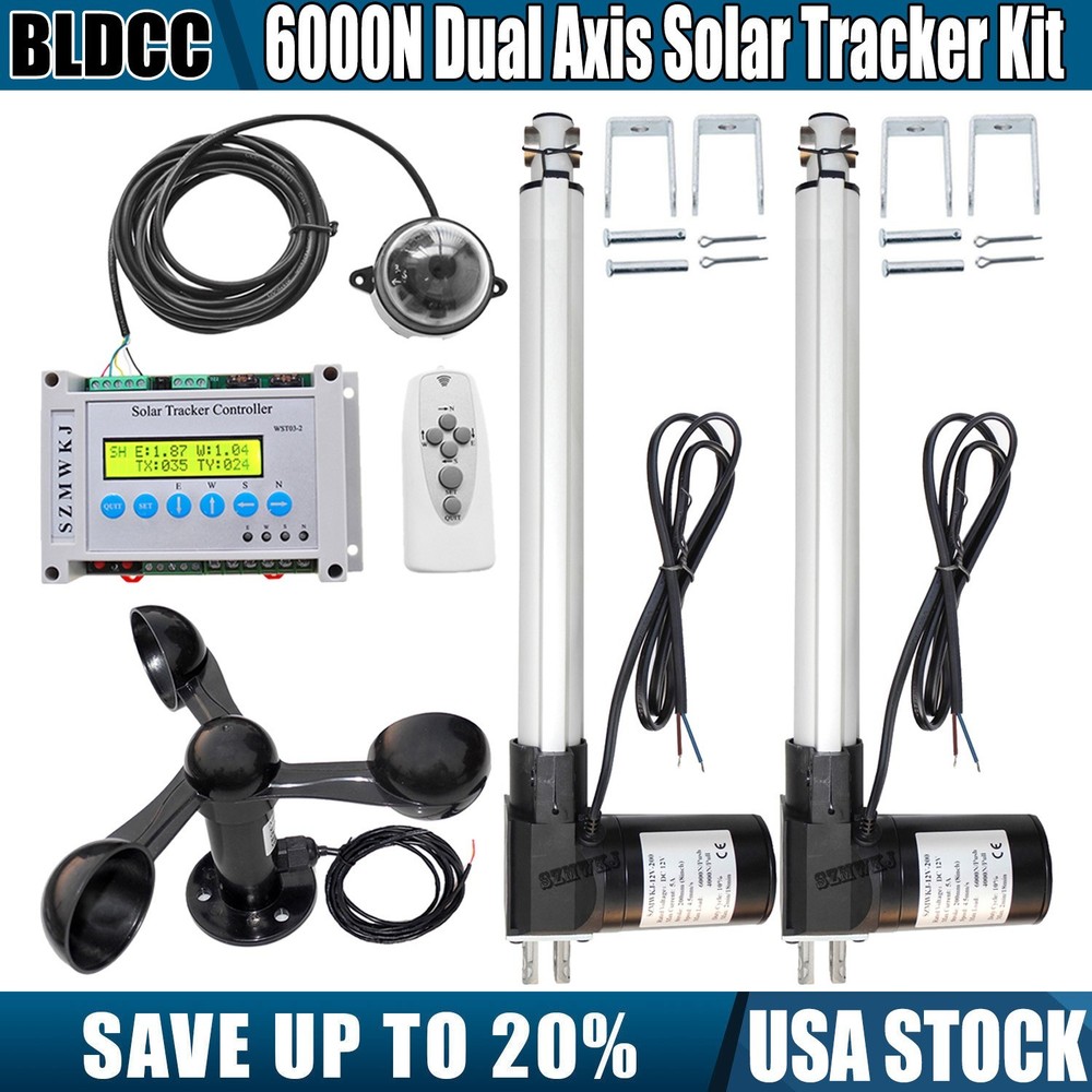 6000N Dual Axis Solar Sun Track Tracker-2X16″ Linear Actuators W/ Anemometer Kit