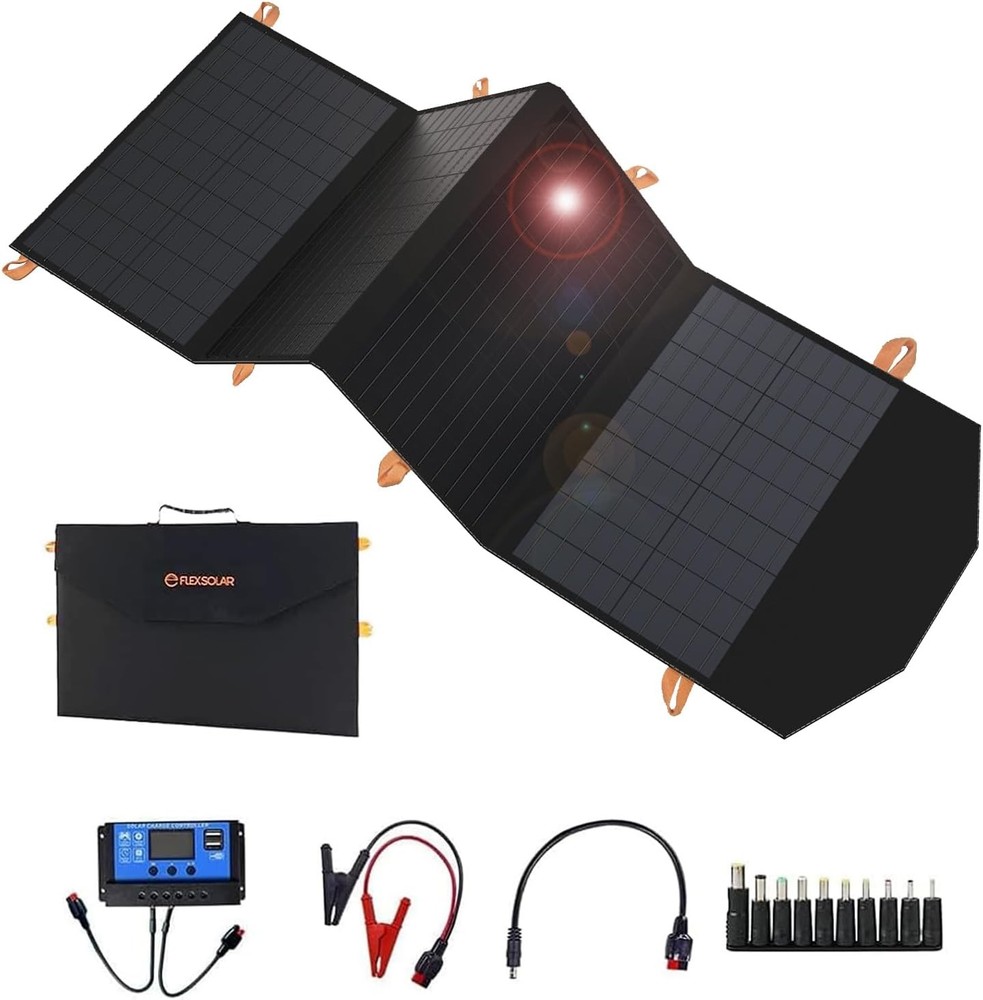 FlexSolar 120W Portable Solar Panel IP67 Waterproof USB C DC Output