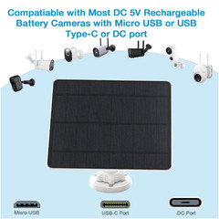 3 Pack DC 5V Solar Panel for Security Camera, IP65 Waterproof 5W USB Solar Panel