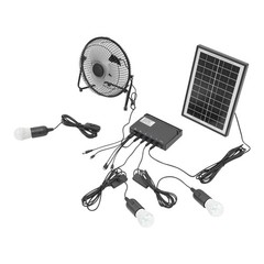 Solar Power Panel Kit Outdoor Camping USB Charging System W/ LED Light + 8″ Fan