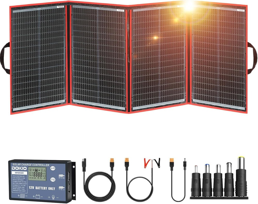 Foldable Solar Charger DOKIO 200W Monocrystalline 12V 20x27in