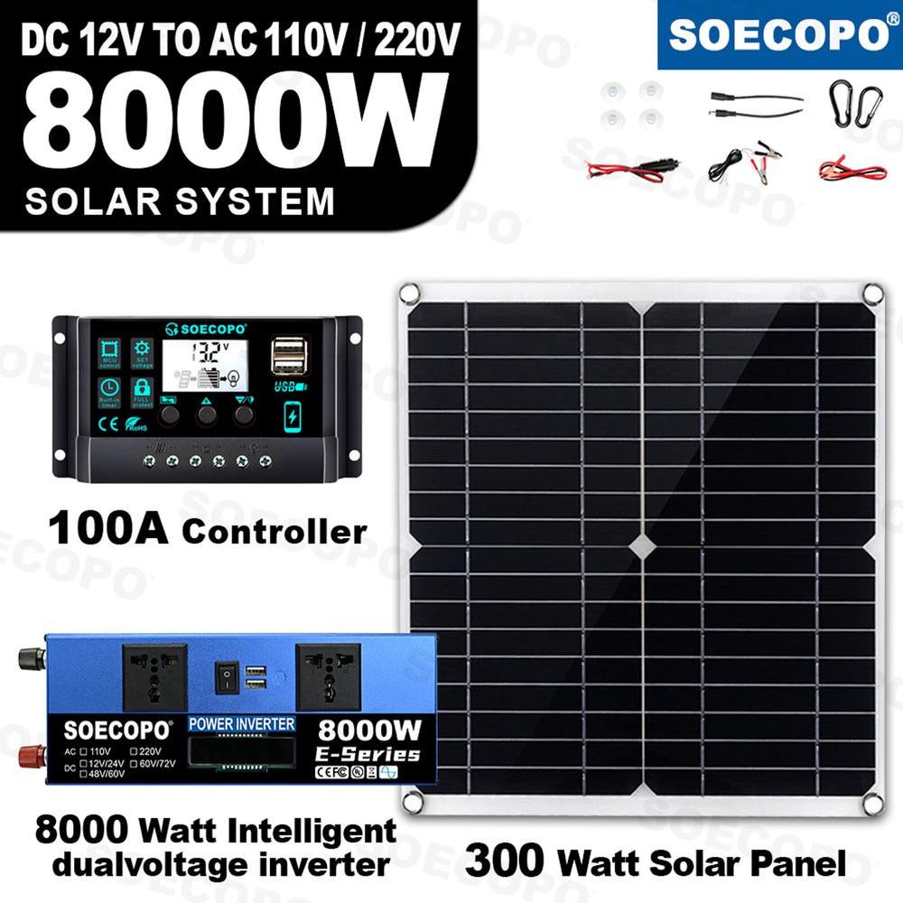 Solar Full 8000w 110/220V Inverter 300W Solar Panel Home 100A Controller Syst