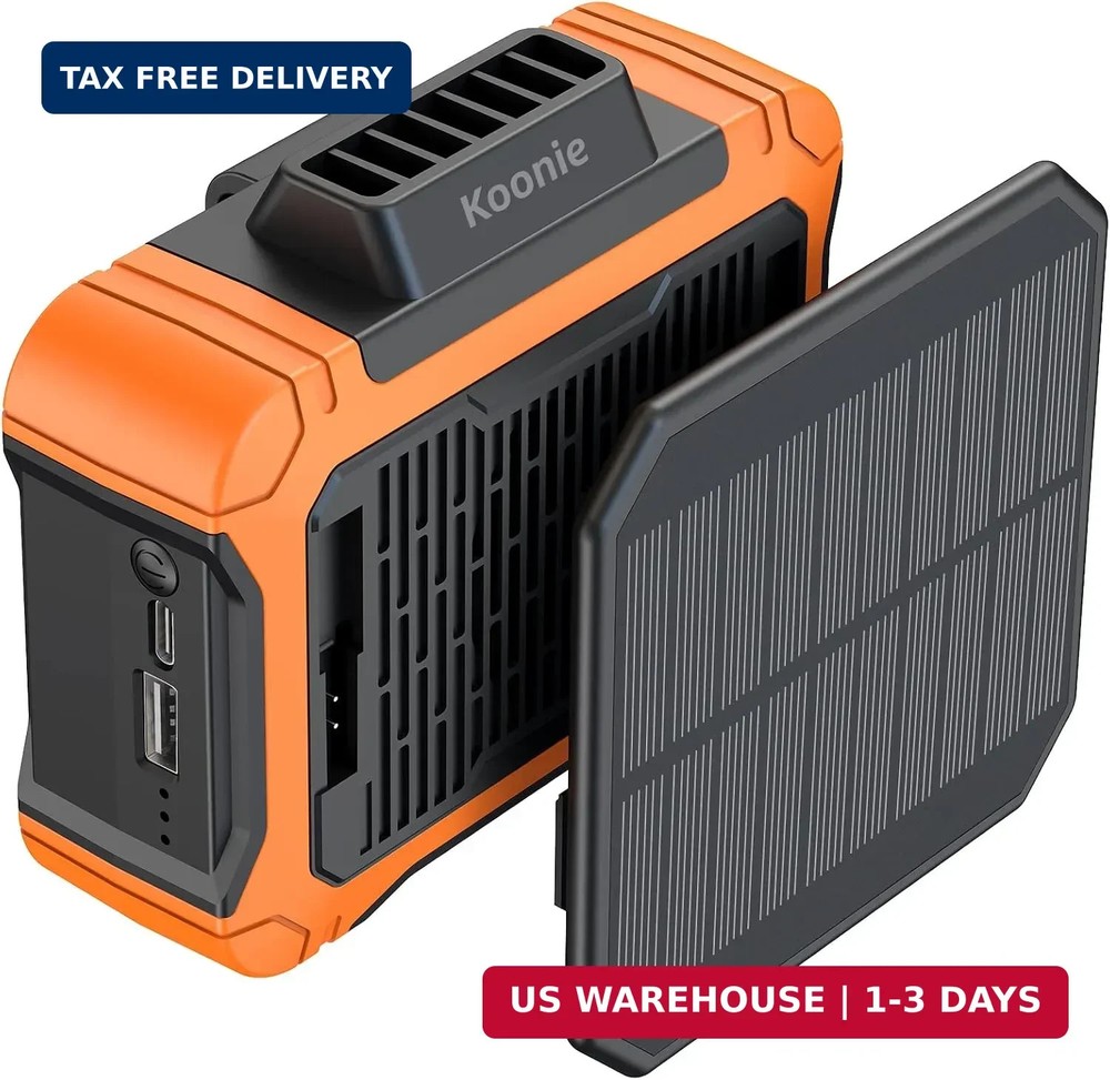 Koonie 10000mAh Waist Clip Fan with Solar Panel, 30H Working Time, Personal LED